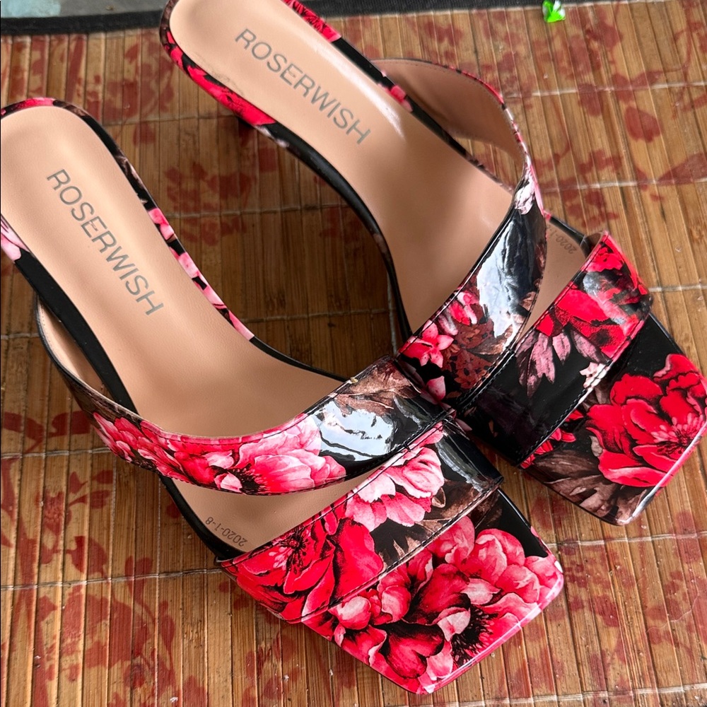 Floral Red and Black Mules